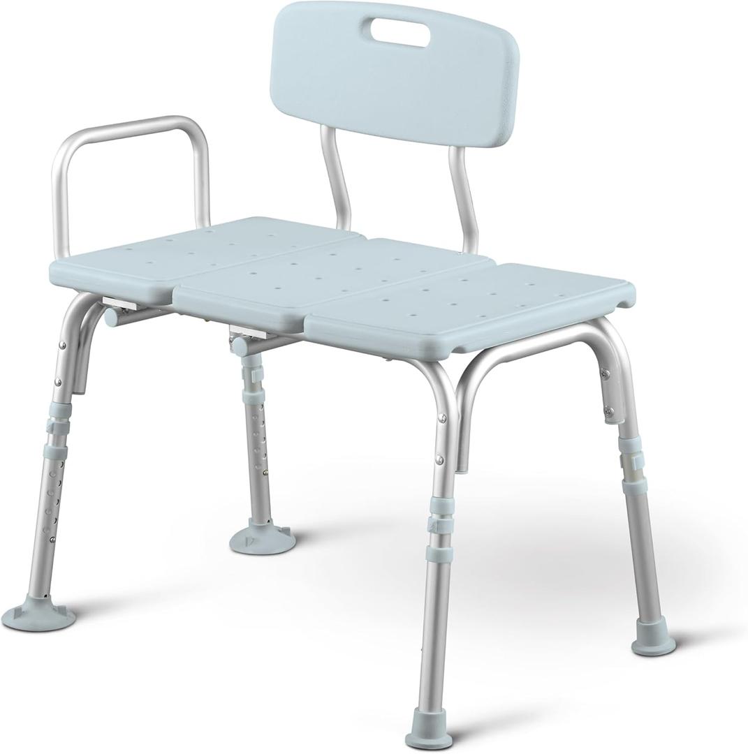 Medline Tub Transfer Bench and Shower Chair with Microban Antimicrobial Protection, Adjustable Shower Bench and Bath Seat For Seniors And Elderly, 350 lb. Weight Capacity, Light Blue