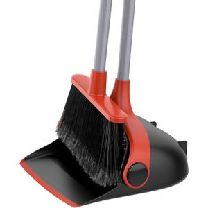 MR.SIGA Broom and Dustpan Set with Long Handle, Stand Upright Broom with Dustpan Combo for Floor Cleaning, Lightweight Sweeping Set for Indoor and Outdoor Use, 51.7"(131 cm) Long Handle, Black & Red
