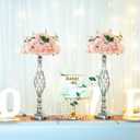 2pcs Metal Silver Candle Holders Road Lead Table Centerpiece Stand Pillar Candlestick for Wedding Candelabra Flowers Vases