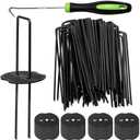 Bakulyor 200pcs Black Landscape Staples + 200pcs Buffer Washer, 6 Inch 11 Gauge Garden Stakes Staples, U Shaped Galvanized Lawn Pins Heavy Duty Yard Ground Pin for Weed Barrier Sod Fabric Decorations