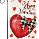 2 x Valentines Day Hearts Garden Flag 12x18 Inch Double Sided Small Burlap Love Red Buffalo Plaid Bowknot Holiday Heart Outside Yard Decoration (RMQ-925)