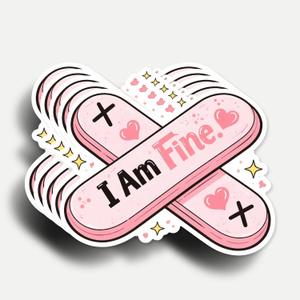 10 x (5Pcs) I Am Fine Sticker 3 Inch, Car Bandage Sticker, Giant Band Aid Car Decal Patch, Waterproof Vinyl Decal for Laptop, Water Bottles, Car, Phone