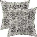 Gohdiwh Boho Pillow Covers 18x18 Set of 2, Ethnic Design Decorative Throw Pillows Linen Black Gray Carpet Pattern Farmhouse Cushion Pillow Covers for Sofa Couch Outdoor Decor