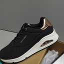 Skechers Women's Uno - Shimmer Away Wedge Slip-on Fashion Sneakers (8 Wide, Black/White)