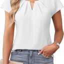 Blooming Jelly Womens Dressy Business Casual Tops Work Trendy Short Sleeve Shirts Summer Cute Pleated Blouses (X-Large, White)