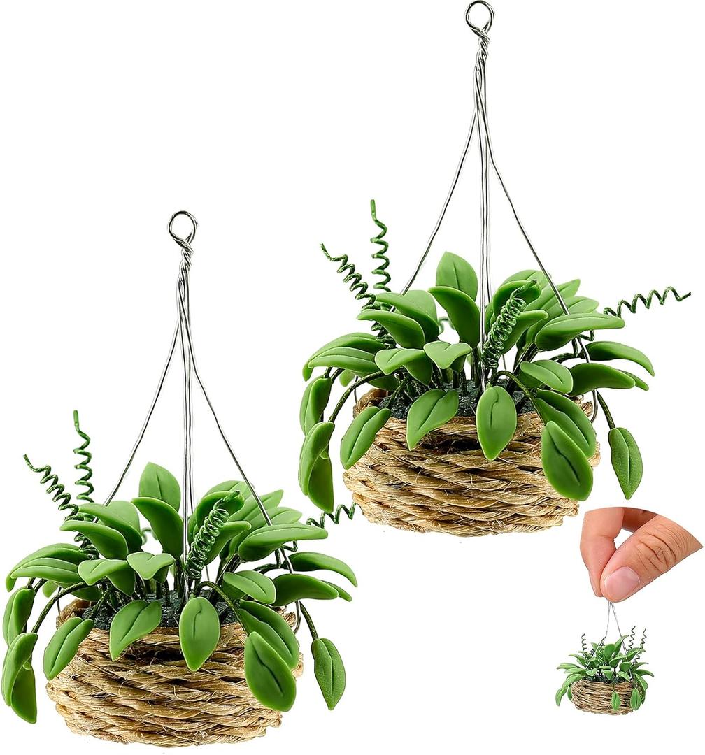 Skylety 2 Pieces 1:12 Miniature Dollhouse Plants Miniature Bonsai Plant Dollhouse Christmas Tree Mini Potted Houseplant Hanging Bonsai Pot Model for Toddlers Girls and Boys Toys DIY
