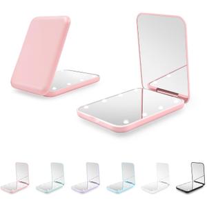 Compact Mirror, 1X/3X Magnification LED Pocket Mirror with Nternal BIattery, Mini Mirror for Purse, Pocket,Travel and Present (Pink)