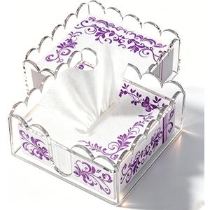 2 Pcs Acrylic Napkin Holder, Cocktail Napkin Holder, Clear Square Scalloped Tissue Dispenser with Wavy Edge for Table Kitchen Bathroom Bar, Fits 5x5 Inch Napkins (Not for Paper Towels)