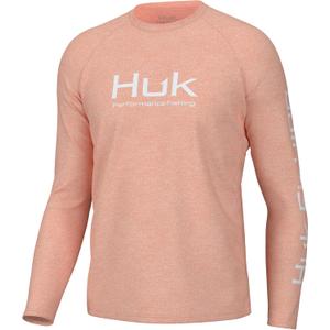 HUK Men's Pursuit Heather Long Sleeve, Fishing Shirt (3X-Large, Peach Nectar Heather)