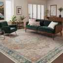 Rugxara 6X9 Orange Boho Rug,Large Washable Area Rugs for Living Room, Neutral Vintage for office, Dining Room, Kids Room, Farmhouse, Low Pile Non Slip Carpet for High Traffic Areas, Coral(orange&blue)