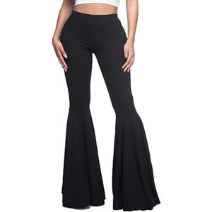 GUOLEZEEV Women Elastic Waisted High Rise Bell Bottoms Wide Leg Palazzo Pants L Black