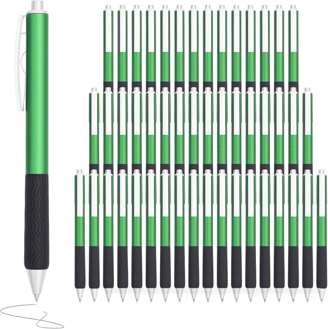 HZDIYAKE Pens Bulk, Black ink pen, 50 Pieces, Smooth Writing Without Breaking Ink, 0.5mm Nib, Soft Grip, Fine Office Supplies.Fine Gifts for Men and Women (Green Body)