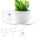 2-Pack Acrylic Window Plant Shelves with Suction Cups & Support Brackets - Semicircular Window Sill Extender for Herb Pots, Succulents, Flower Boxes, Micro Greens | Indoor/Outdoor Use