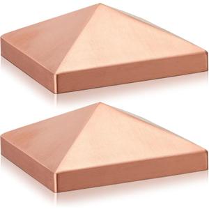 Blulu 2 Pcs 6''x6'' Solid Copper Post Caps, Pyramid Fence Caps for Metal Wood Cedar Corridors Mailbox Posts, Heavy Duty Outdoor Deck & Fence Covers, Fits True 5.5"x5.5"