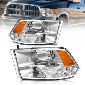 AS Headlight Assembly Compatible with 2009 2010 2011 2012 2013 2014 2015 2016 2017 2018 Dodge Ram 1500,2010-2018 Dodge Ram 2500/3500 Pickup QUAD Chrome Housing Pair (Not Fit Factory Projector Style)