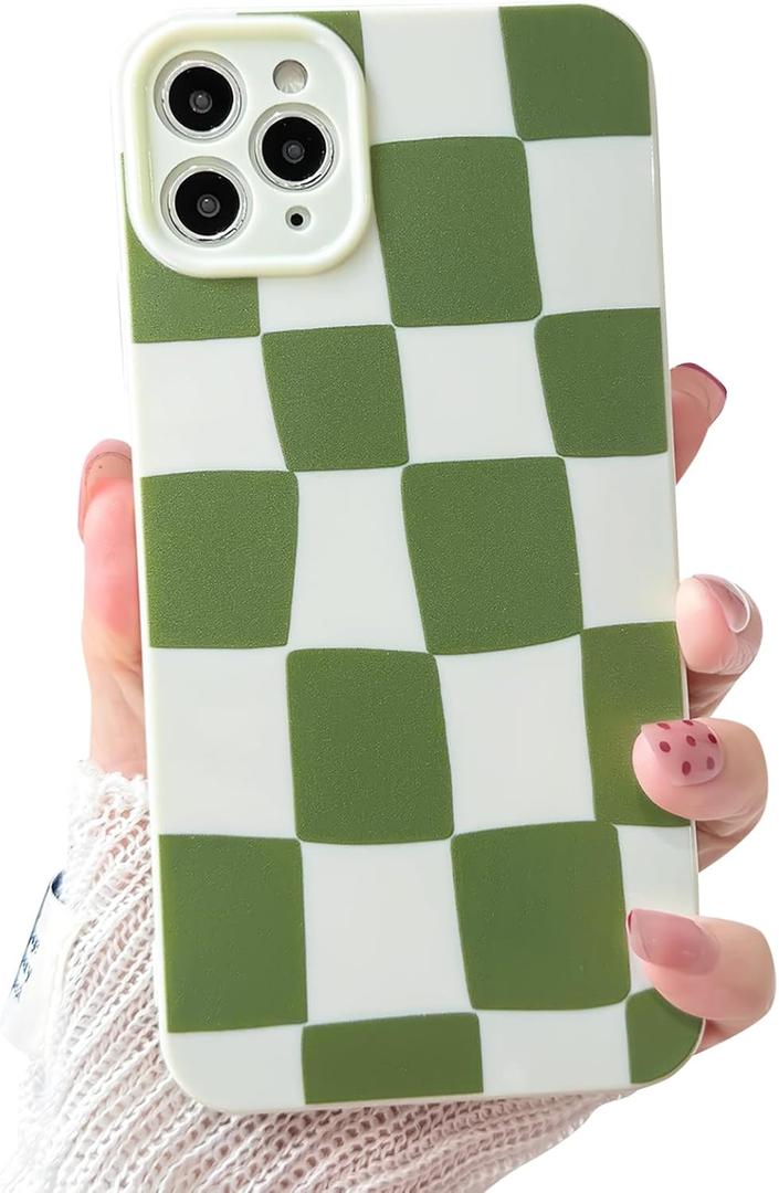 2 x NITITOP Compatible with iPhone 11 Pro Max Case Cute Aesthetic Checkerboard Larger Blocks Pattern for Women Girl Trendy Slim Fit TPU Silicone Shockproof Full Camera Protection Cover - Green