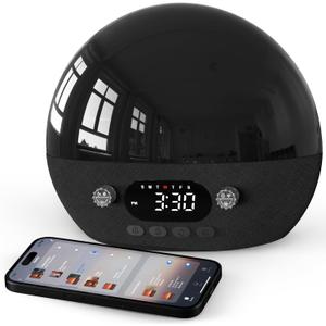 Dekala RestOnn Sunset Sound Machine Sunrise Alarm Clock White Noise Natural Sounds Amber Night Light, 7-day Programmable Dual Alarm Clock, Bluetooth Speaker, 3000mAh Battery Backup, App Control, Black (Standard)