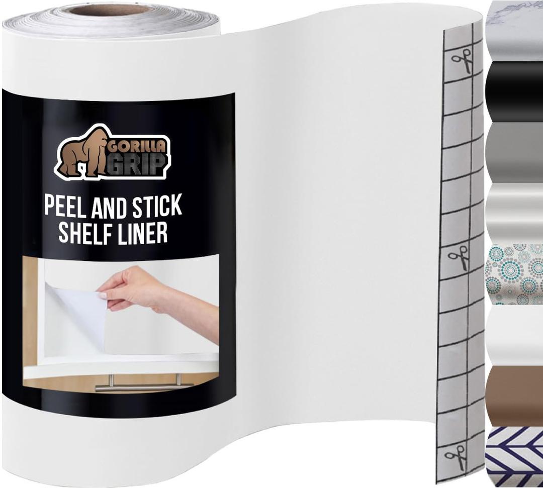 GORILLA GRIP Peel and Stick Paper, Removable Cover for Books, Shelves, Countertops, Drawers, Cabinets and Crafts, Easy Install Kitchen Decor, Shelf, Cabinet Liners, 11.8 in x 10 FT Bright White