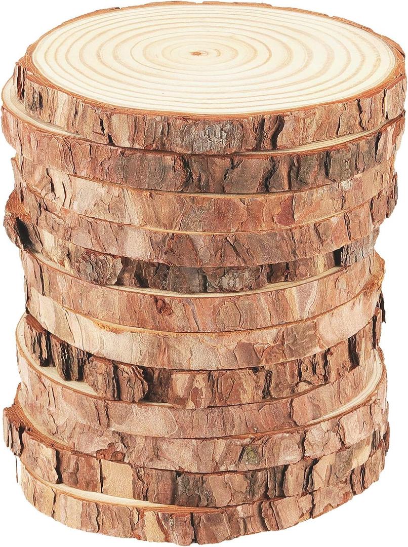 12 PCs 6.3-6.7 Inch Wood Slices for Crafts, Unfinished Wood Rounds with Bark, Round Wooden Discs Circles for Christmas Ornaments Wedding Rustic Decoration DIY Handcrafts Arts