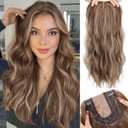 HAIRCUBE 20 inch Wavy Hair Toppers for Women Heat Resistant Fibre Synthetic 6 * 6 inch Base Toppers for Women with Thinning Hair(Sandy Brown & Ash Blonde Mixed)