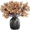 Babys Breath Silk Artificial Flowers Bulk With Vase 10pcs for Fall Decor Fake flower bouquet Bulk for Home Kitchen Indoor Bouquet Floral Arrangement Table Centerpieces Party Decor(Khaki With Vase)