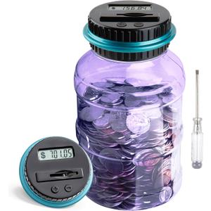 Large Piggy Bank for Adults Kids, Vcertcpl Digital Coin Counting Bank with 1.8L Capacity, Great Coin Bank Money Jar for Adults Kids with Saving Goals, Bank for All US Coins (Purple B)