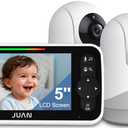 JUAN Baby Monitor with Camera and Audio, 5" LCD Screen, No WiFi 100% Private, 3500mAh Long Battery, 1000ft Range Connection, Remote Pan-Tilt-Zoom, Crystal Night Vision, 2-Way Talk for Newborn Infant