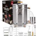 Barrel Smoker Grill Combo | 100% 304 Stainless Steel Barrel | 95% Less Smoke, Even Heat | Easy to Use & Clean Vertical Smoker Ideal for Balconies and Backyards (MEDIUM-25 LBS)