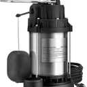 VEVOR 1/2 HP Sump Pump Submersible, Sump Pump with Stainless Steel Surface, 10 ft Power Cord, 1-1/2" NPT Discharge, Automatic Float Switch, for Indoor&Outdoor Water Drain