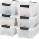 IRIS USA 13 Qt Stackable Plastic Storage Bins with Lids, 6 Pack - BPA-Free, Made in USA - Discreet Organizing Solution, Latches, Durable Nestable Containers, Secure Pull Handle - Pearl