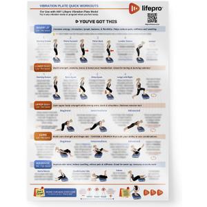 Lifepro Whole Body Vibration Plate Workout Poster - Comprehensive Vibration Plate Exercise Machine Exercise Poster with Training Suggestions & Detailed Instructions in Convenient Workout Chart