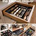 Aujen Silverware Organizer - Expandable Kitchen Drawer Organizer, Adjustable Utensil Organizer, Cutlery Tray for Forks, Knives, Multipurpose Kitchen Organizers and Storage Solution, Black, Medium