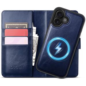 DJBull 2-in-1 Detachable Wallet Case for iPhone 16 6.1" RFID Blocking Flip Folio with Card Holder | PU Leather Shockproof Protective Cover Women Men for Apple 16 Phone Case Blue