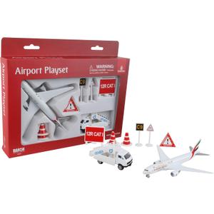 Daron Emirates Small Airport Playset  Officially Licensed Die-Cast Metal Airplane with Plastic Vehicles & Signs  Highly Detailed Pretend Play Toy for Kids Ages 3+