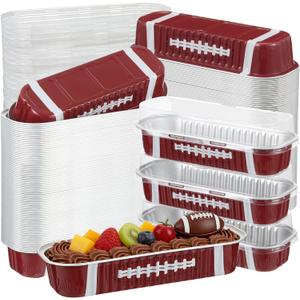 100Pcs Mini Loaf Pans with Lids,6.8oz Rectangular Aluminum Foil Baking Pans Disposable Mini Cake Pans,Football
