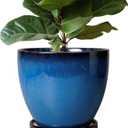 Ceramic Pots for Plants - 10 Inch Planter for Indoor Ourdoor Plants Modern Large Flower Pot with Drainage Hole and Saucer Room Home Office Garden Patio Porch Decor Blue