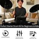 Electric Drum Kit for Beginner Home Practice with 10" Cymbals, USB MIDI, 7 Drum Kits, 70 Sounds,Throne, Headphones, Sticks,foldable drum set gift
