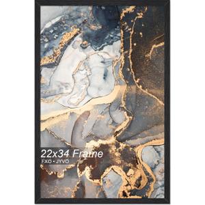 Engineered Wood 22x34 Frame, Black Picture Frame for 22 x 34 Inch Poster Puzzle Photo, Light Weight 22 by 34 Poster Frame with Wood-grain for Wall - 1 Pack/Black/22 x34