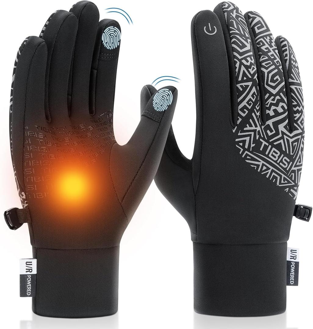 Benirap Winter Gloves Touchscreen Windproof Thermal Gloves Men Women Cycling Running Climbing Skiing Driving Gloves (Large, Black-06)
