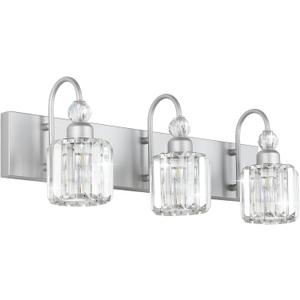 Ralbay Crystal Vanity Light - 3 Light, 24'' Modern Silver Bathroom Vanity Light Fixtures Over Mirror Wall Lights, Round-Silver