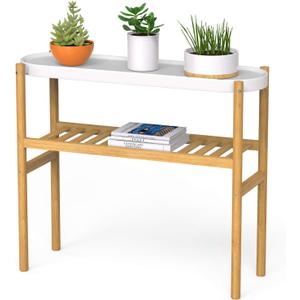 Wisuce Bamboo Shelf Indoor, 2 Tier Window Tall Stand Table for Multiple Plants