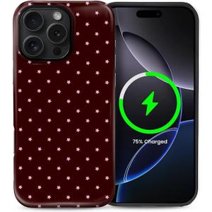 for iPhone 16 Pro Case for Women Girl Men Boy, Compatible with MagSafe, Shockproof Soft Silicone & Hard PC Shell Protective Case for iPhone 16 Pro - Mocha Cherry Polka Star
