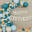 2 x KatchOn Happy Birthday Balloon Set, Pack of 71 | Peacock Blue, Gold, Haze Blue and Sand White Balloon Garland Kit, Cream Happy Birthday Balloon Banner, 71 Count