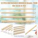 Nuanchu 12 Pcs Decorative Beaded Wood Trim Molding Half Wooden Beads Bobbin Trims 15.75 Inch Unfinished 3D Pearl Paintable Wood Molding for DIY Crafts Home Wall Cabinet Shelf Window Door (Mixed Sizes)