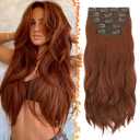 BARSDAR Medium Auburn Clip in Hair Extensions - 20 Inch Loose Wavy Clip in Hair Extensions for Women, 5 PCS Thick Layered Lace Weft Voluminous Easy Wear Soft Synthetic Auburn Hairpieces