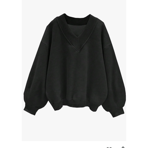 Hilinker Womens V Neck Oversized Sweatshirts Casual Drop Shoulder Long Sleeve Pullover Tops, XS