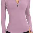 AKEWEI Womens Long Sleeve Workout Tops Quarter Zip Pullover Quick Dry Crop Athletic Slim Fit Yoga Shirts, Small
