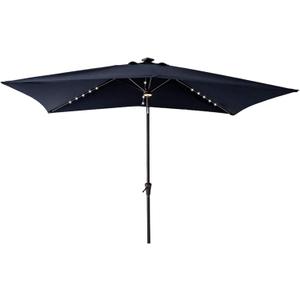 C-Hopetree 6.5 x 10 ft Rectangular Outdoor Patio Market Table Umbrella with Solar LED Lights, Navy Blue