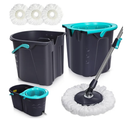 MASTERTOP Mop and Bucket with Wringer Set for Home, 360°Spin Mop with Adjustable Stainless Steel Handle,Spinning Mop for Home,Double Bucket System for Floor Cleaning - 3 Microfiber Heads