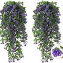 RECUTMS 2Pcs Artificial Hanging Plants Fake Vines Fake Plants Outdoor Greenery Artificial Flower for Outdoors Hanging Basket Plastic Home Garden Wedding Party Decorations(Purple)